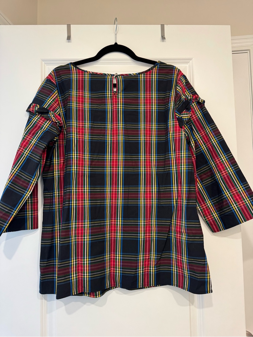 Talbots Navy Top with Multicolor Plaid Trim - XL - Picture 9 of 11